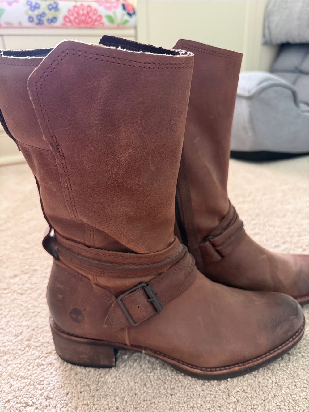 Timberland Women's Chestnut Brown Leather Mid-Calf Buckle Boots - Picture 4 of 8